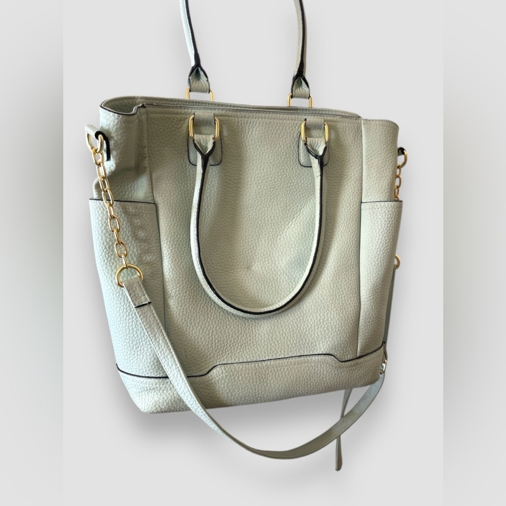 Merona Aqua Crossbody/Shoulder Tote Pebble Faux Leather Adjustable Large - Picture 5 of 9